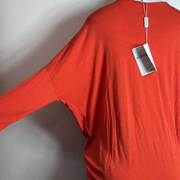 (T6) LE LIS BLANC DEUX, Orange stretch blouse with full sleeves,size P/M USA - Picture 4 of 12